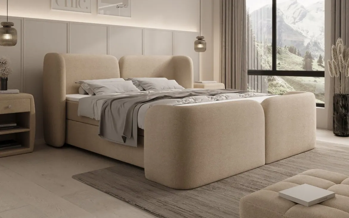 Boxspringbett Riva Bouclé mit Stauraum