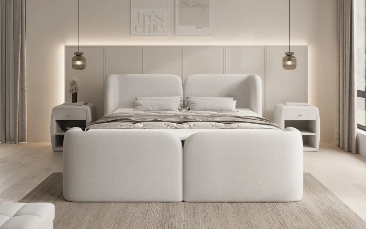 Boxspringbett Riva Bouclé mit Stauraum