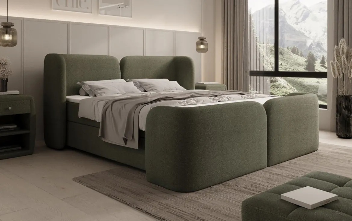 Boxspringbett Riva Bouclé mit Stauraum