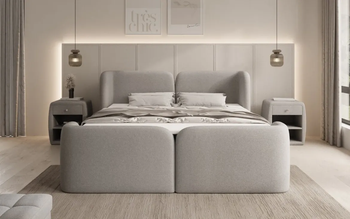 Boxspringbett Riva Bouclé mit Stauraum