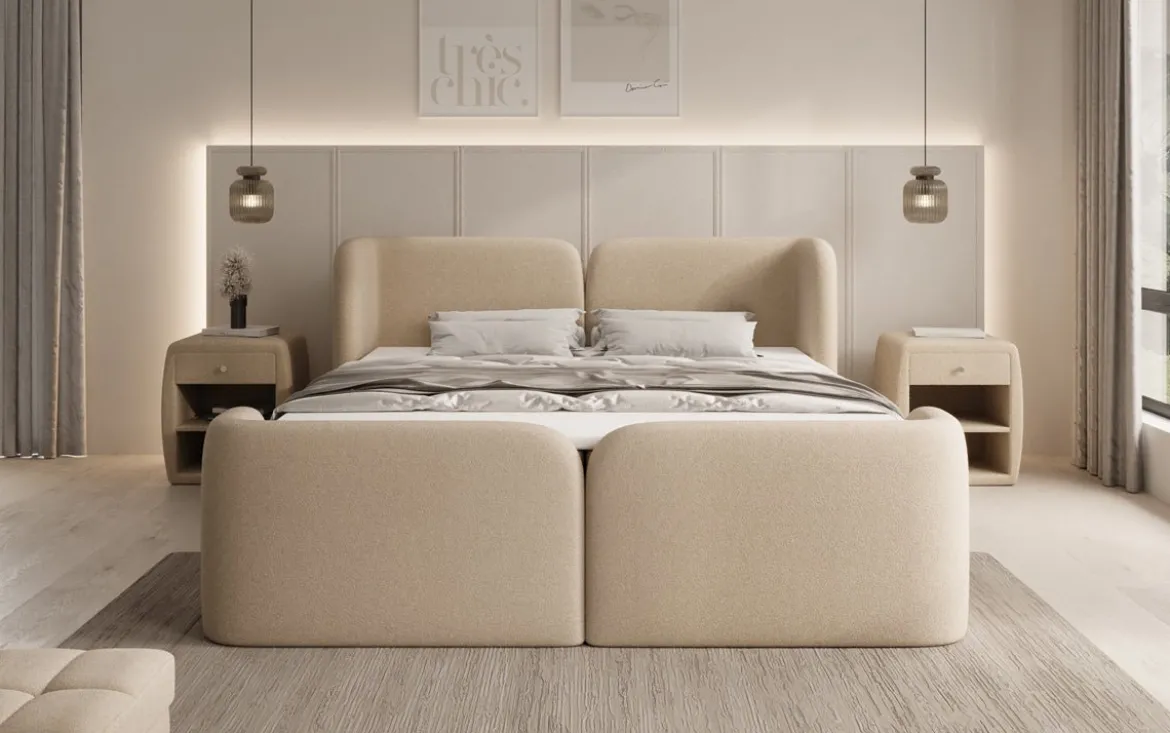 Boxspringbett Riva Bouclé mit Stauraum