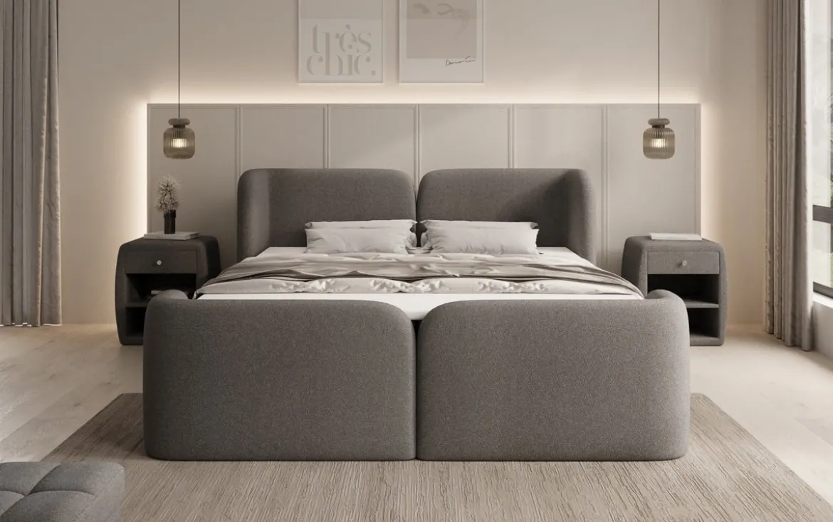 Boxspringbett Riva Bouclé mit Stauraum