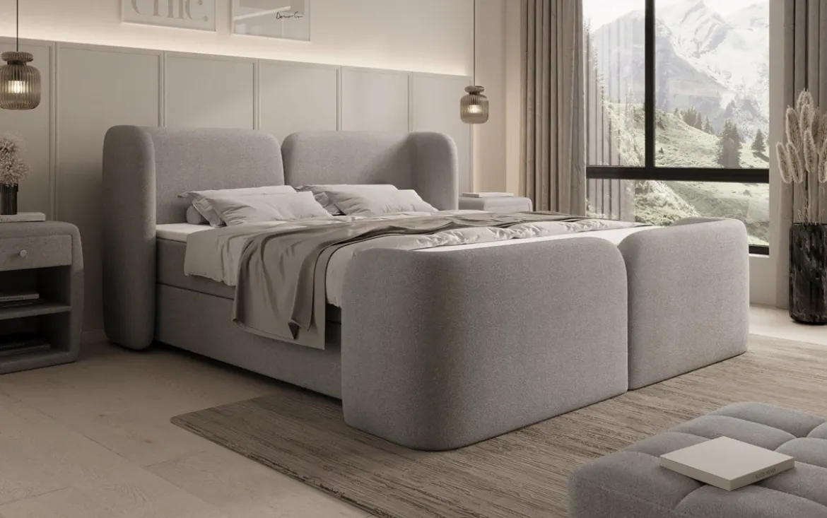 Boxspringbett Riva Bouclé mit Stauraum