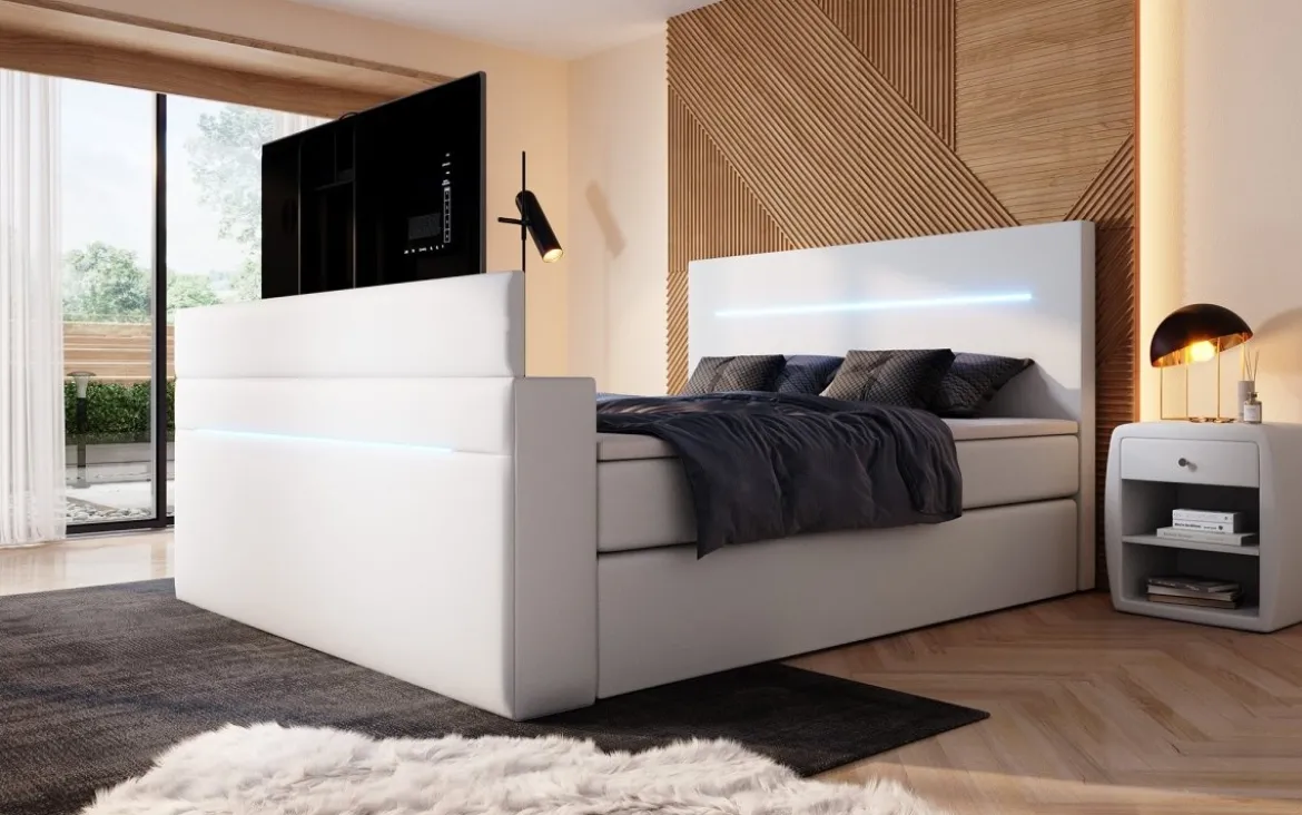 Boxspringbett Sejour mit TV Lift, RGB und Stauraum