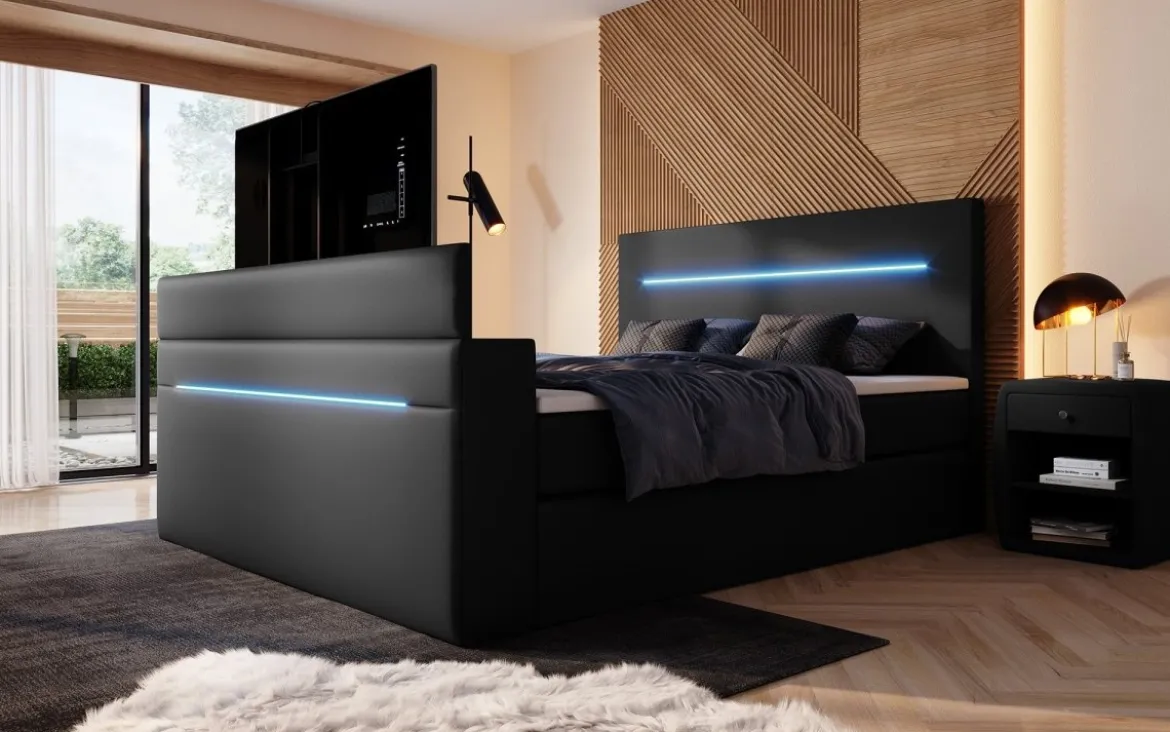 Boxspringbett Sejour mit TV Lift, RGB und Stauraum