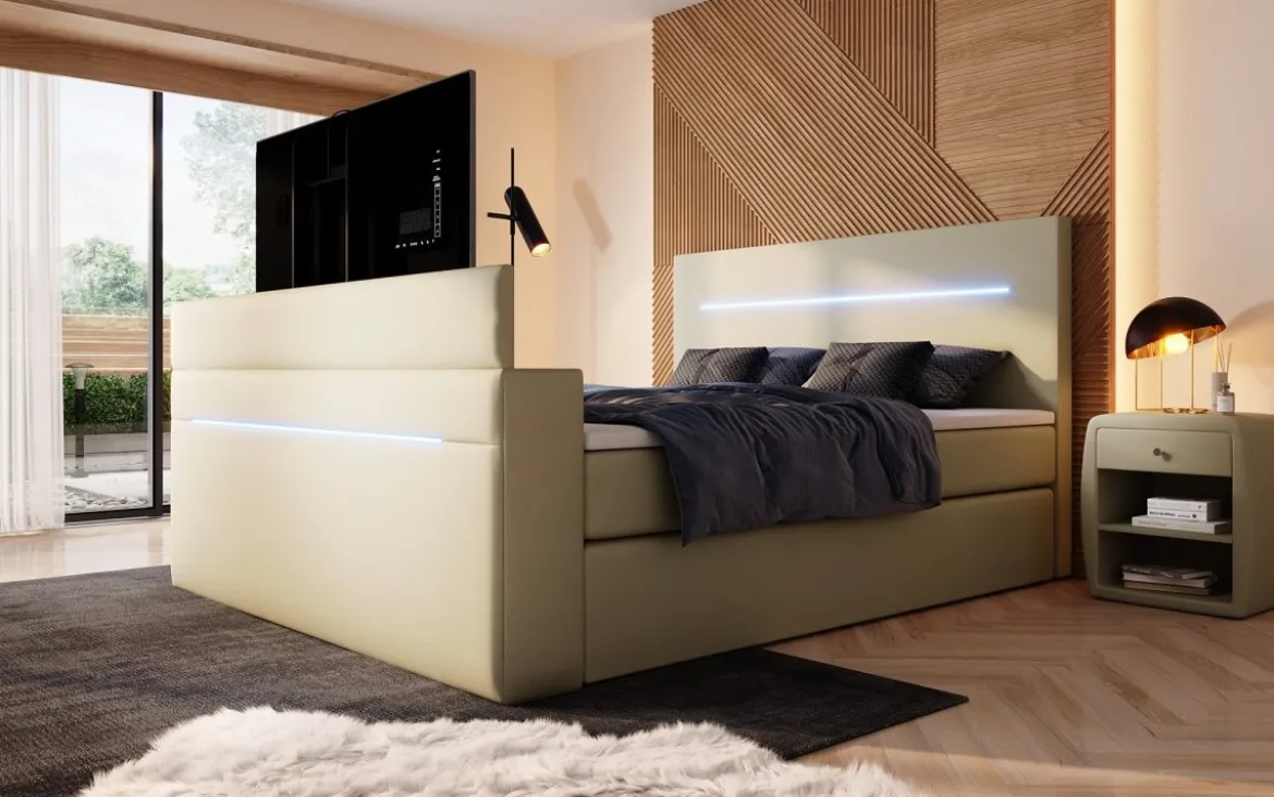 Boxspringbett Sejour mit TV Lift, RGB und Stauraum
