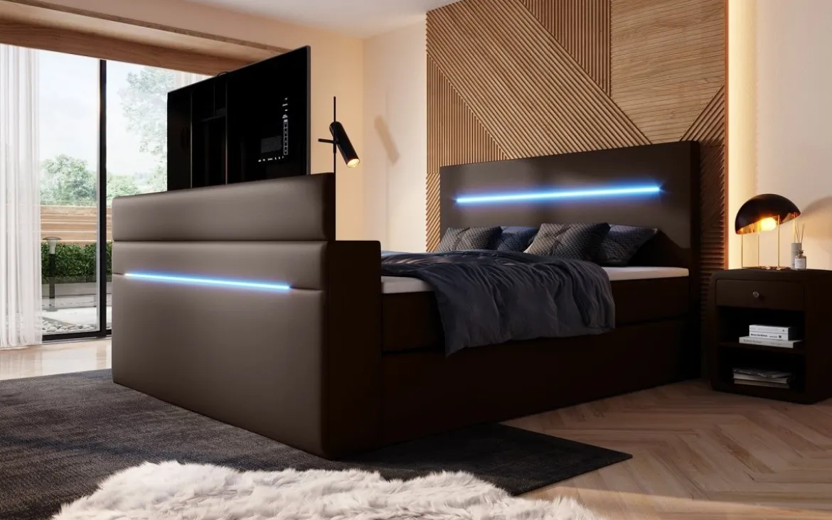 Boxspringbett Sejour mit TV Lift, RGB und Stauraum