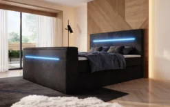 Boxspringbett Sejour mit TV Lift, RGB und Stauraum in Cord