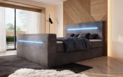 Boxspringbett Sejour mit TV Lift, RGB und Stauraum in Cord