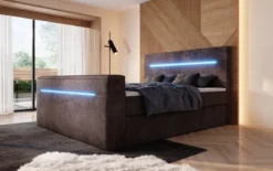 Boxspringbett Sejour mit TV Lift, RGB und Stauraum in Cord