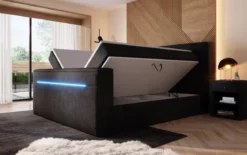 Boxspringbett Sejour mit TV Lift, RGB und Stauraum in Cord