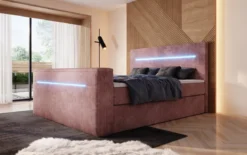 Boxspringbett Sejour mit TV Lift, RGB und Stauraum in Cord