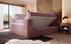 Boxspringbett Sejour mit TV Lift, RGB und Stauraum in Cord