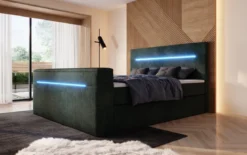 Boxspringbett Sejour mit TV Lift, RGB und Stauraum in Cord