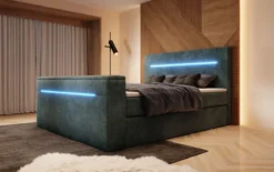 Boxspringbett Sejour mit TV Lift, RGB und Stauraum in Cord