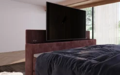 Boxspringbett Sejour mit TV Lift, RGB und Stauraum in Cord