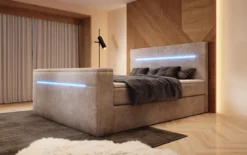 Boxspringbett Sejour mit TV Lift, RGB und Stauraum in Cord