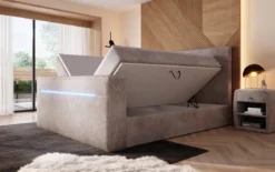Boxspringbett Sejour mit TV Lift, RGB und Stauraum in Cord