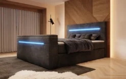 Boxspringbett Sejour mit TV Lift, RGB und Stauraum in Cord