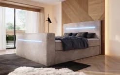 Boxspringbett Sejour mit TV Lift, RGB und Stauraum in Cord