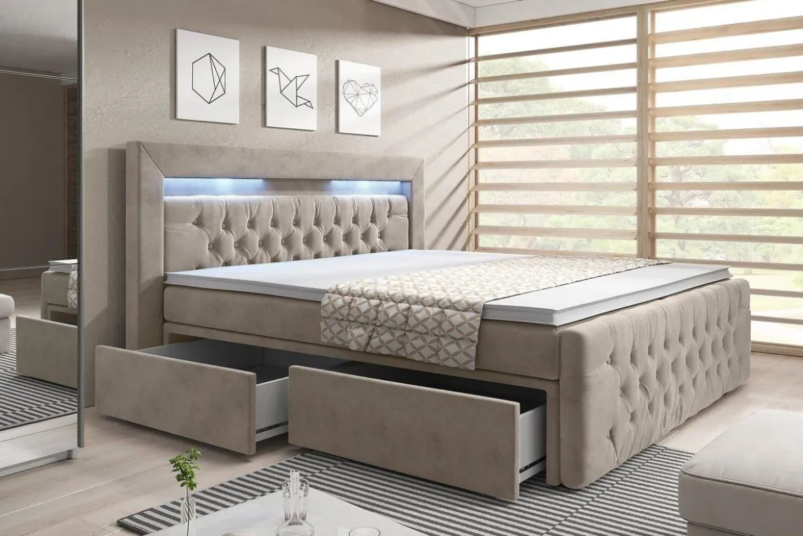 Boxspringbett Sera mit LED und Stauraum (4 Schubladen)