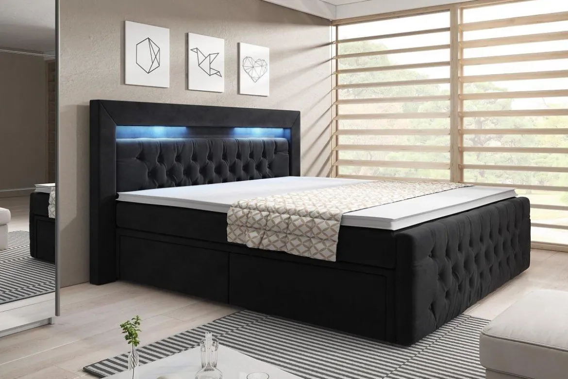 Boxspringbett Sera mit LED und Stauraum (4 Schubladen)