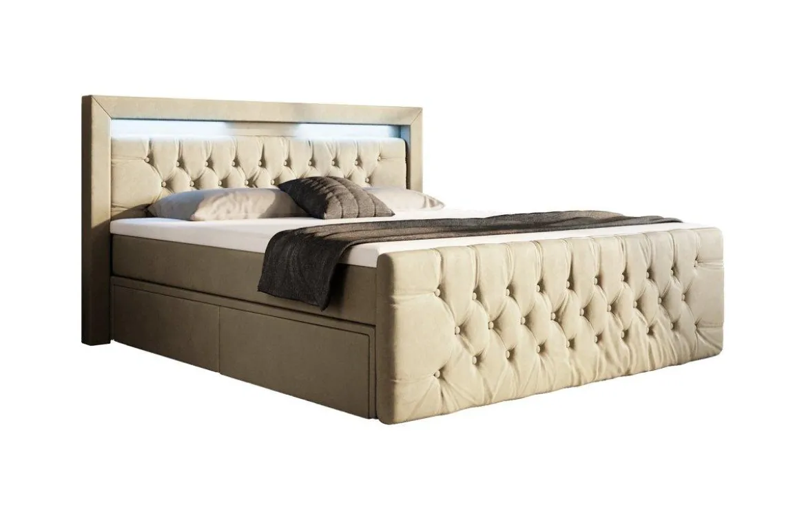 Boxspringbett Sera mit LED und Stauraum (4 Schubladen)