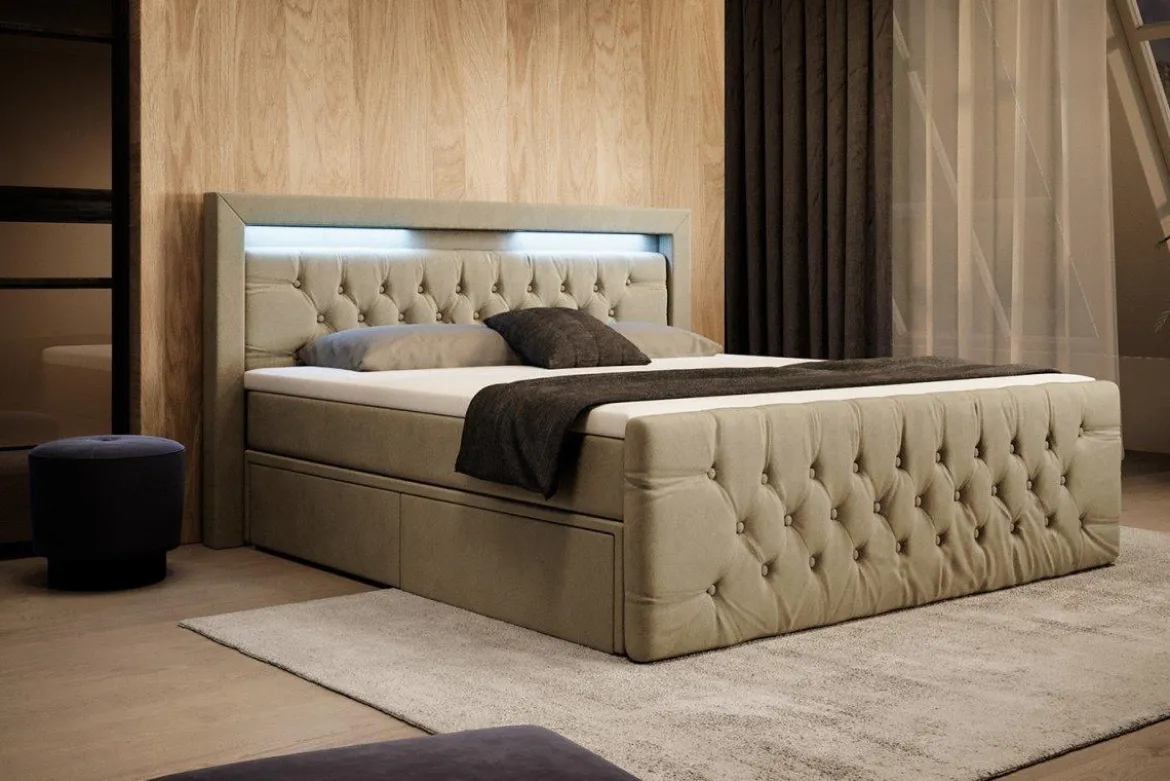 Boxspringbett Sera mit LED und Stauraum (4 Schubladen)