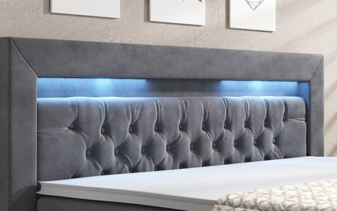 Boxspringbett Sera mit LED und Stauraum (4 Schubladen)