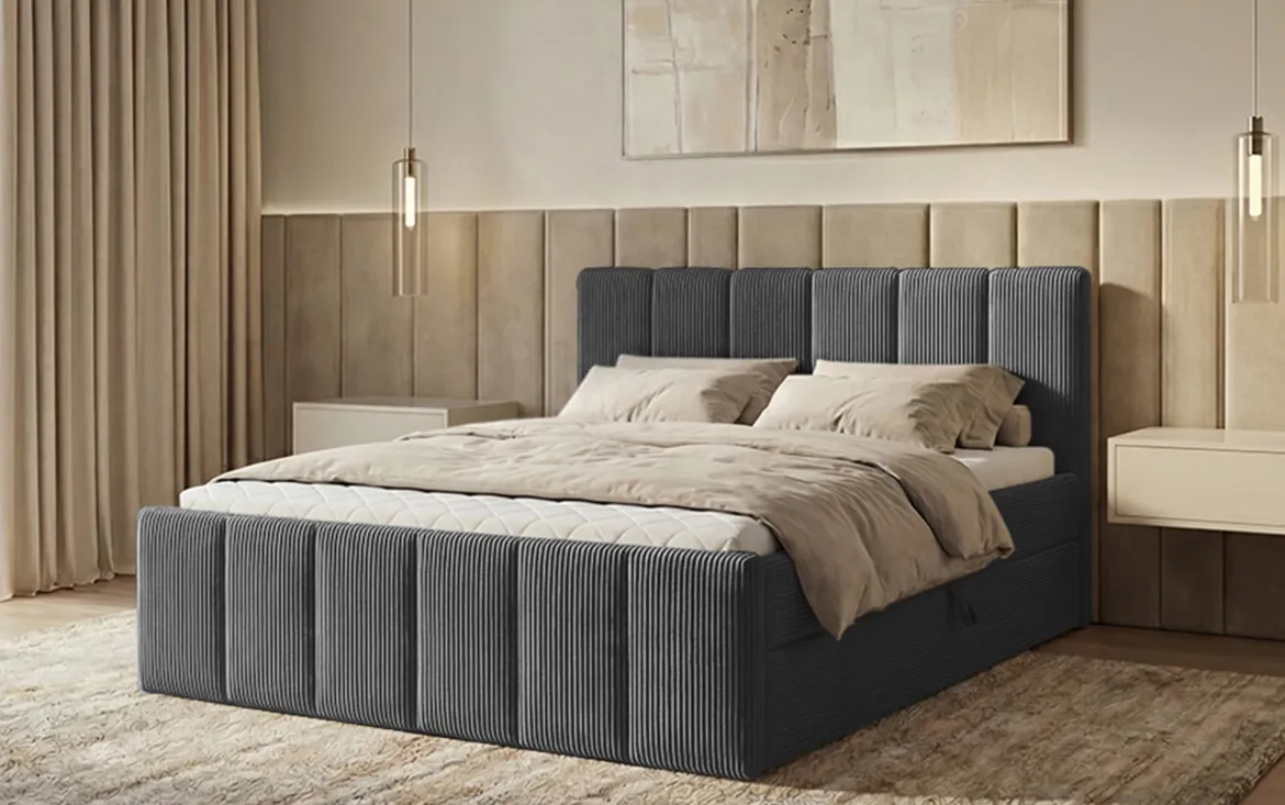 Boxspringbett Siena mit hochklappbarem Stauraum in Cord