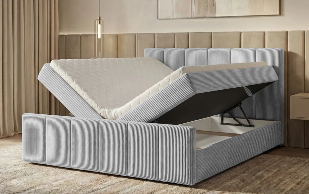 Boxspringbett Siena mit hochklappbarem Stauraum in Cord