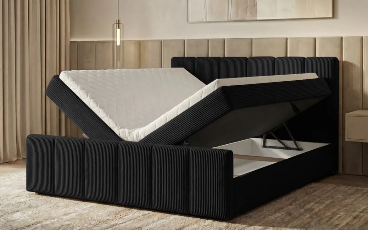 Boxspringbett Siena mit hochklappbarem Stauraum in Cord