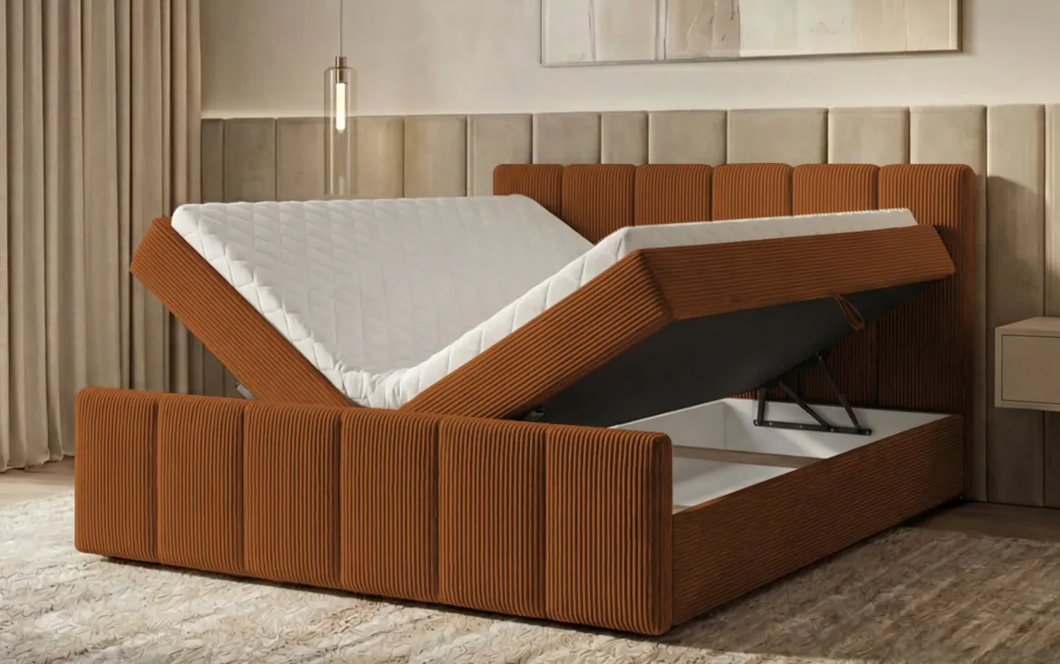 Boxspringbett Siena mit hochklappbarem Stauraum in Cord