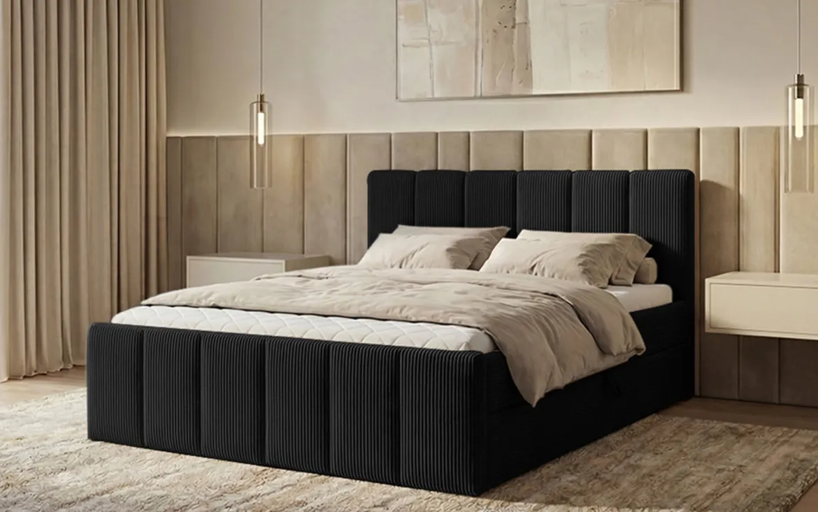 Boxspringbett Siena mit hochklappbarem Stauraum in Cord