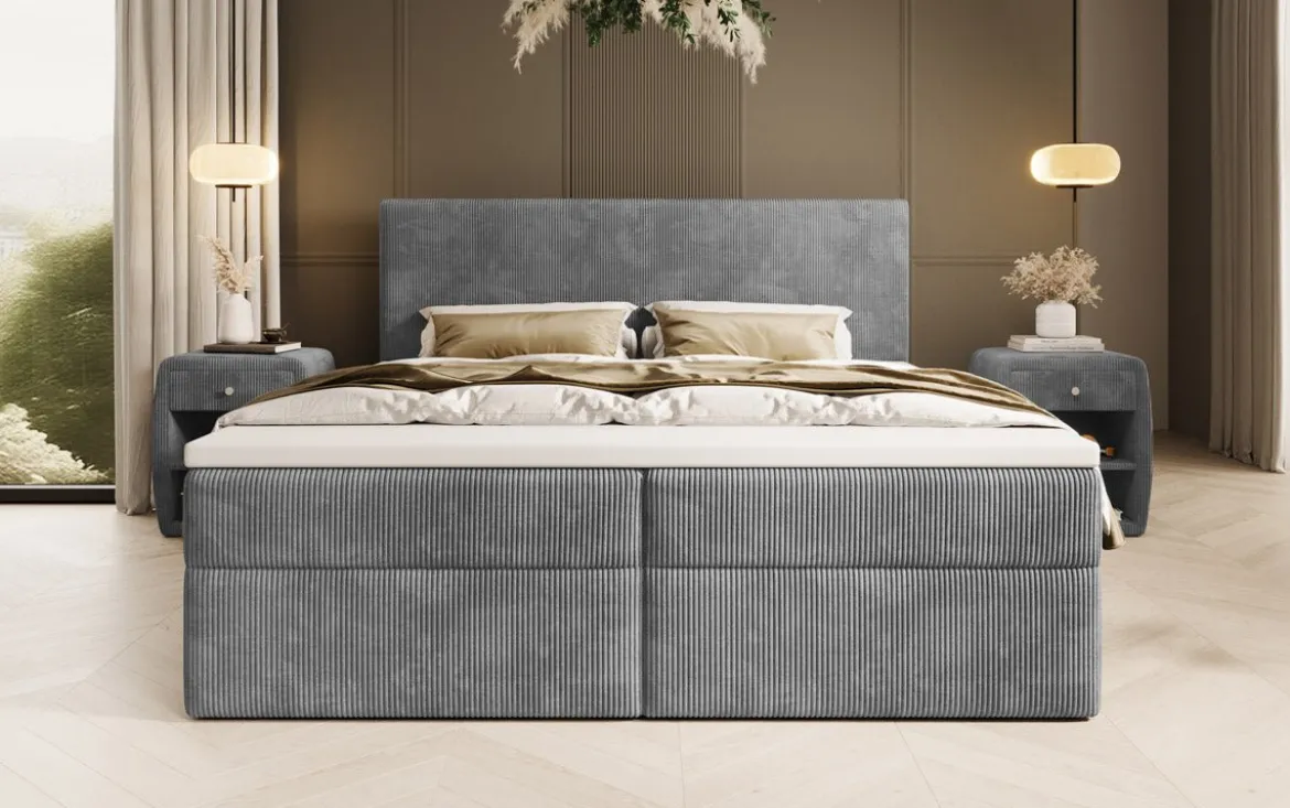 Boxspringbett Soft in Cord mit Stauraum