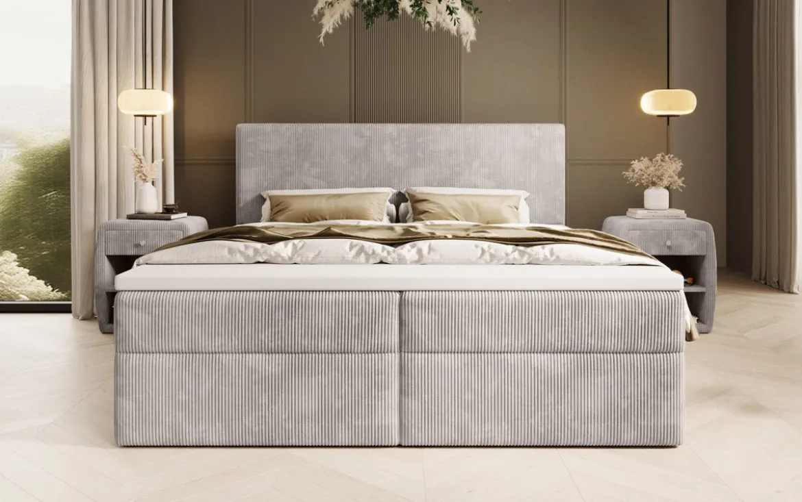 Boxspringbett Soft in Cord mit Stauraum