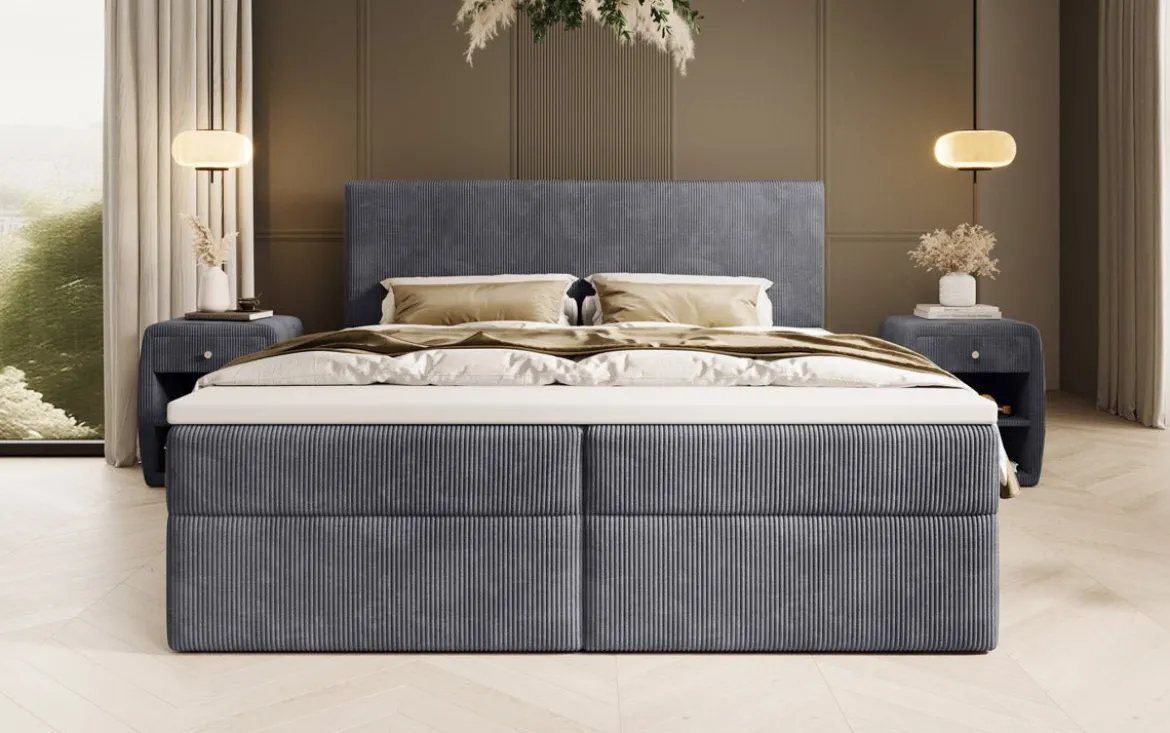 Boxspringbett Soft in Cord mit Stauraum