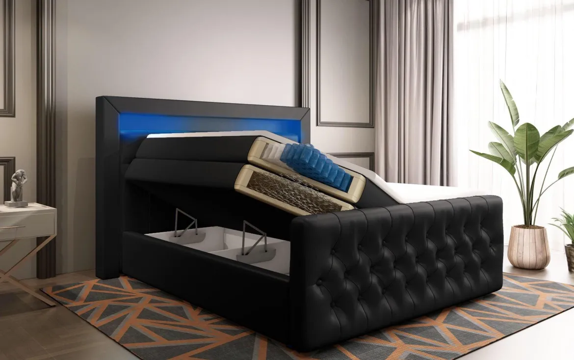 Boxspringbett Sonno mit RGB, USB und Stauraum
