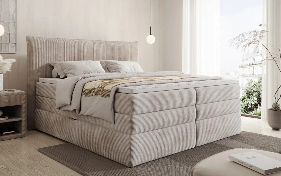 Boxspringbett Stella mit Stauraum in Cord