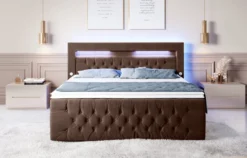 Boxspringbett Sunshine mit indirekter Beleuchtung, USB und Stauraum