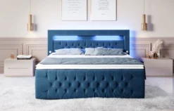Boxspringbett Sunshine mit indirekter Beleuchtung, USB und Stauraum