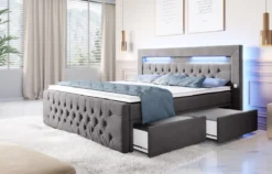 Boxspringbett Sunshine mit indirekter Beleuchtung, USB und Stauraum
