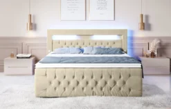 Boxspringbett Sunshine mit indirekter Beleuchtung, USB und Stauraum