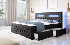 Boxspringbett Sunshine mit indirekter Beleuchtung, USB und Stauraum