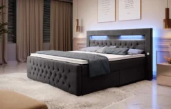 Boxspringbett Sunshine mit indirekter Beleuchtung, USB und Stauraum