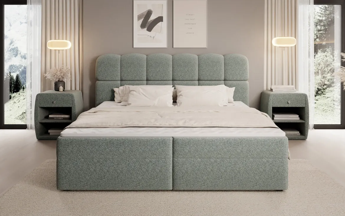 Boxspringbett Tilde in Strukturstoff mit Stauraum