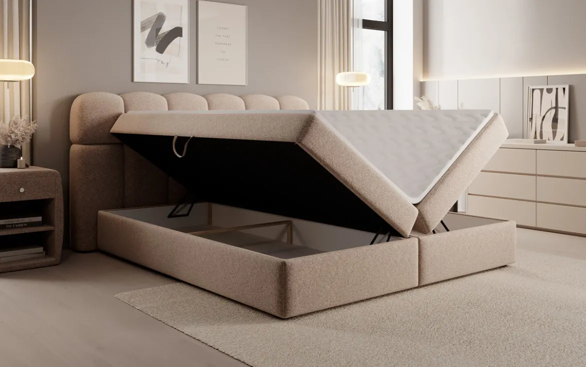Boxspringbett Tilde in Strukturstoff mit Stauraum