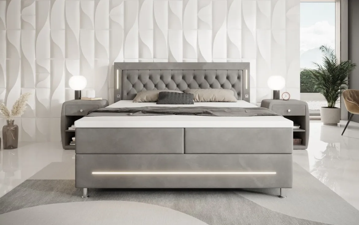 Boxspringbett Tino mit RGB, USB und Stauraum