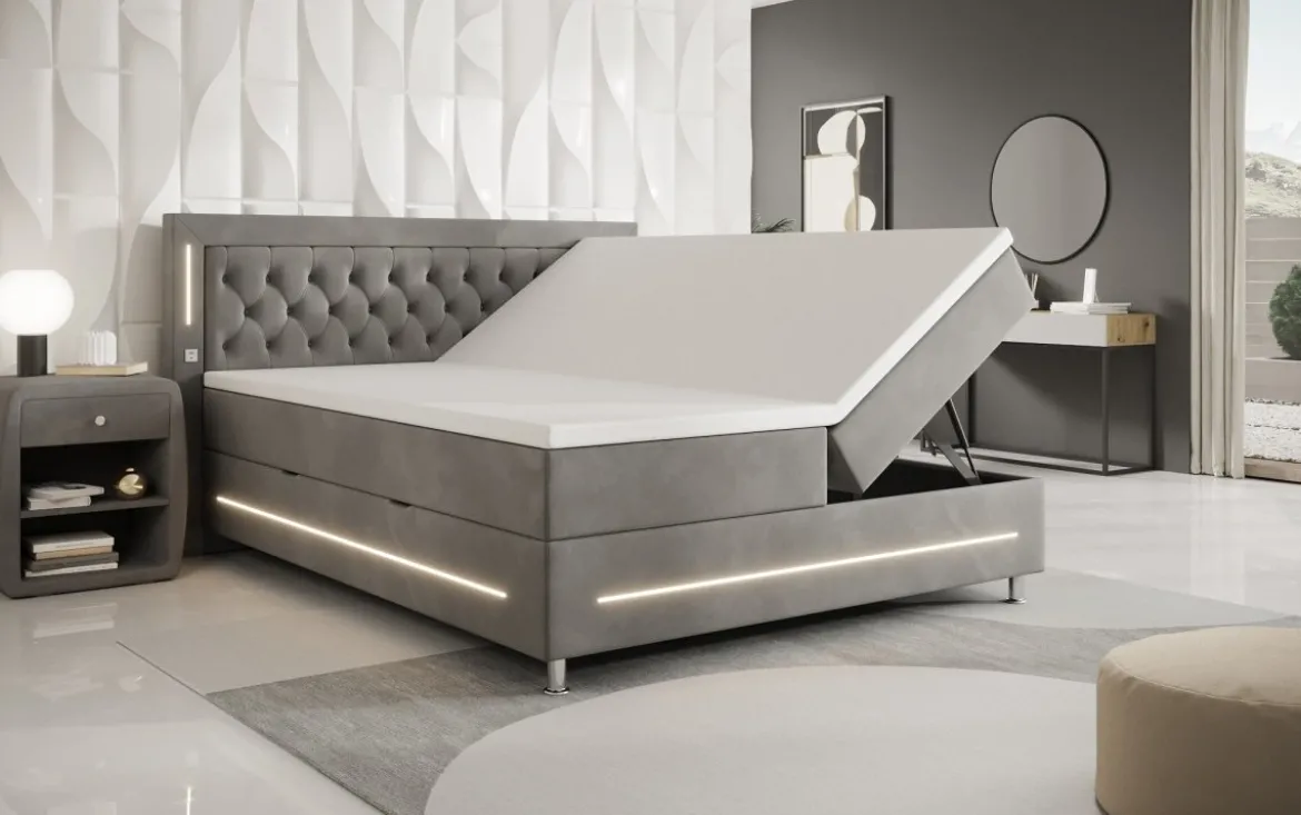 Boxspringbett Tino mit RGB, USB und Stauraum