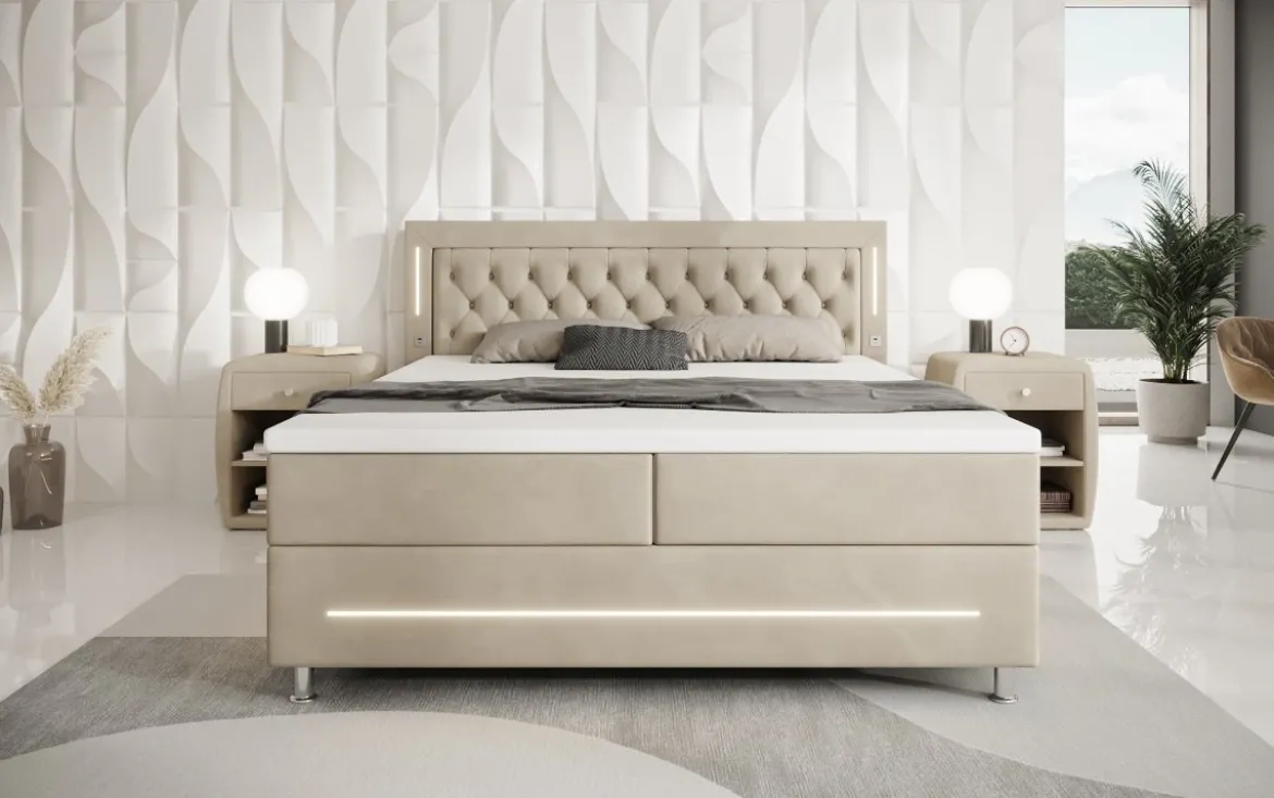 Boxspringbett Tino mit RGB, USB und Stauraum